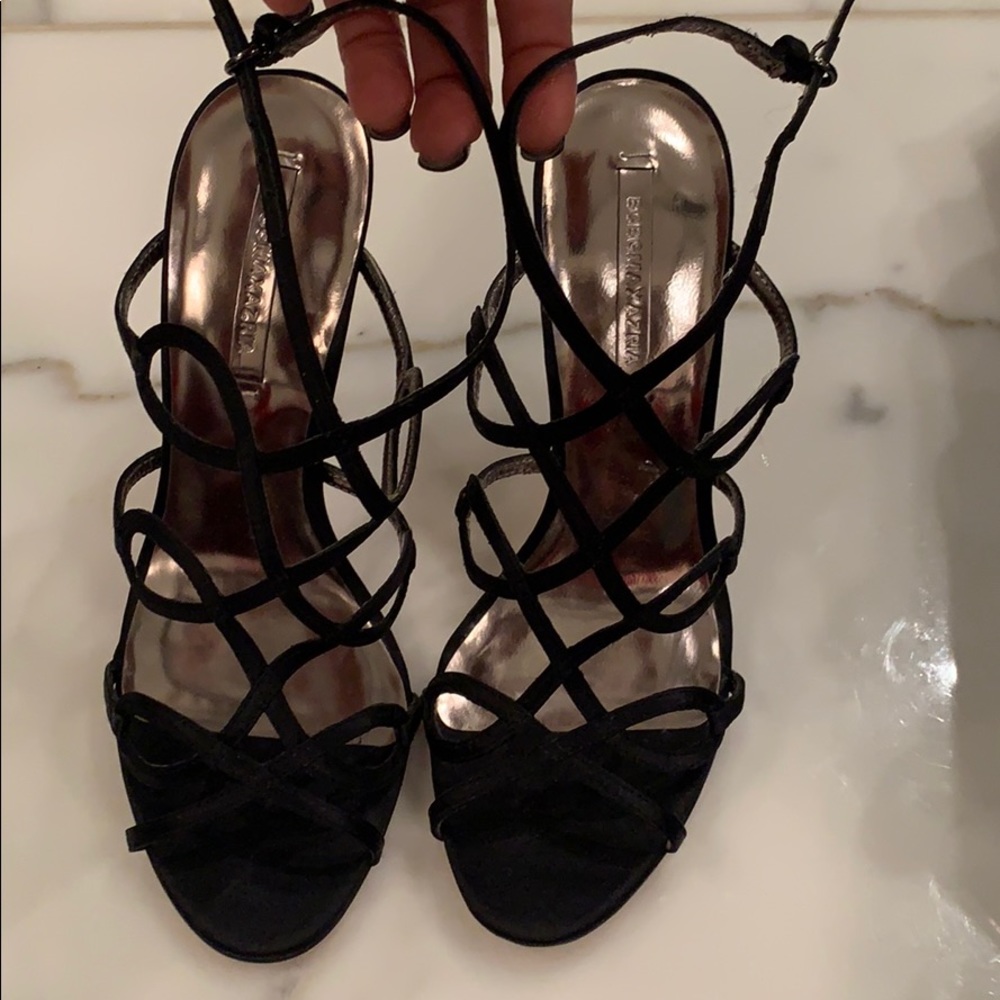BCBG MaxAzria Black satin strappy sandals